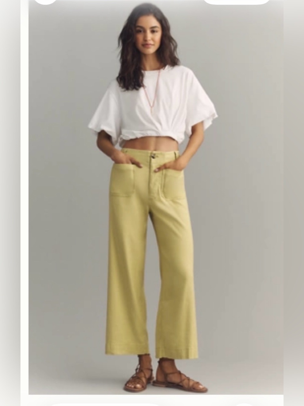 THE COLETTE CROPPED WIDE-LEG TROUSERS BY MAEVE: LINEN EDITION linden green 26